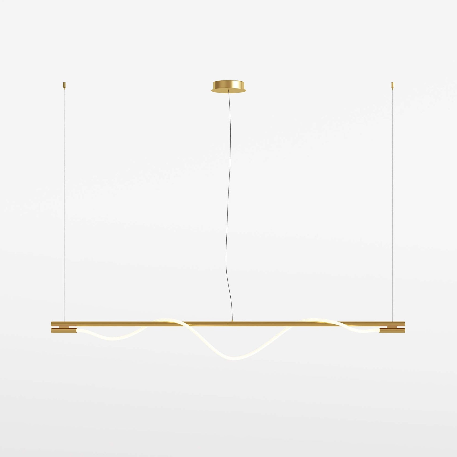 Maytoni Pendelleuchte Tau Gold groß, LED Hängelampe aus Aluminium, 150cm hoch, 180cm lang, dimmbar, modernes Design.