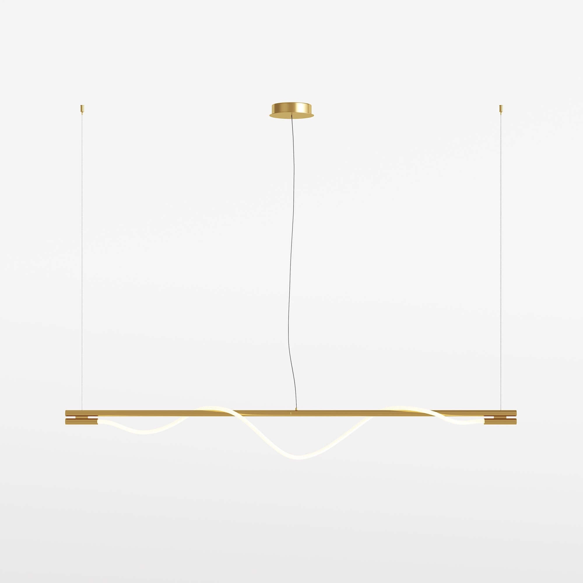Maytoni Pendelleuchte Tau Gold groß, LED Hängelampe aus Aluminium, 150cm hoch, 180cm lang, dimmbar, modernes Design.