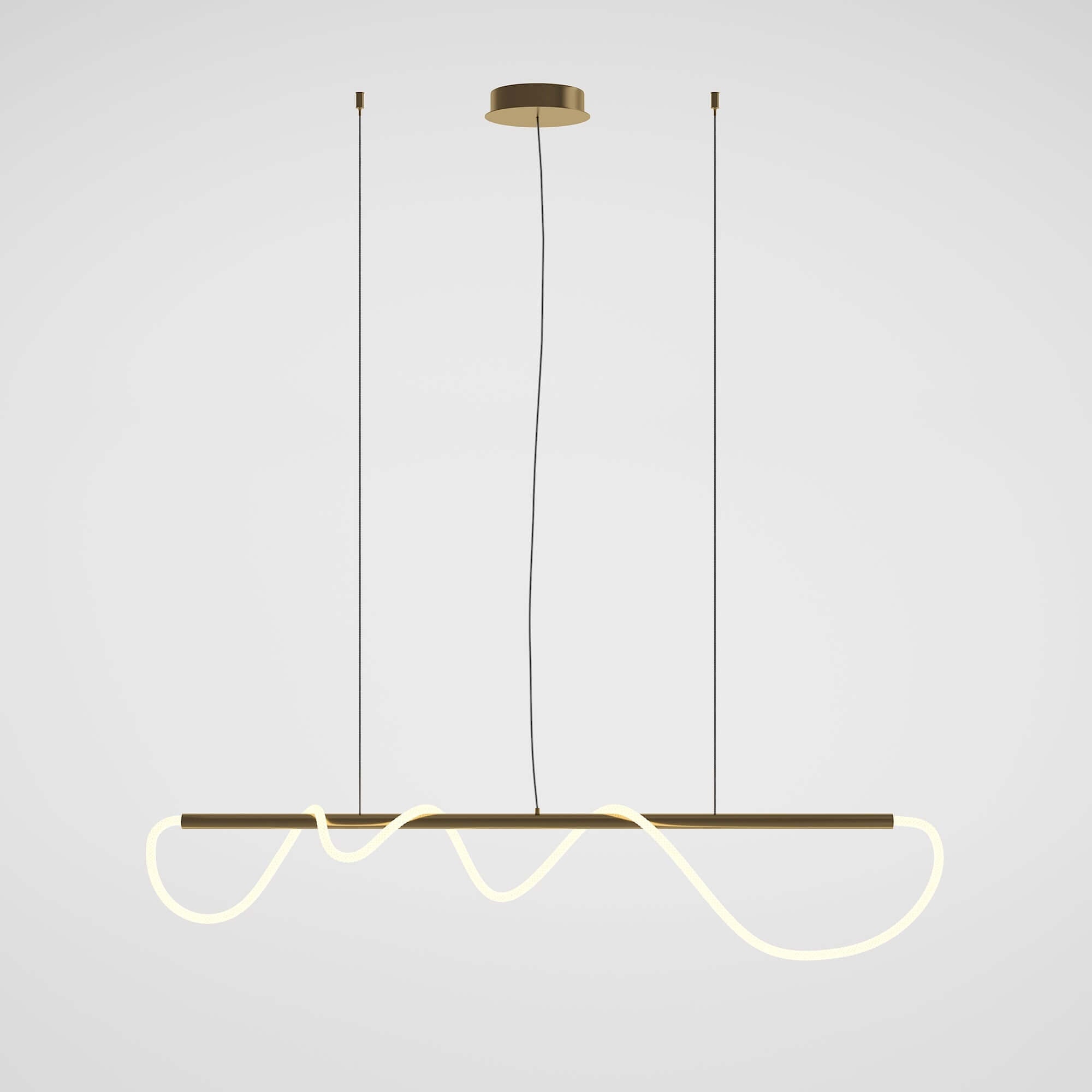 Maytoni Tau Gold small pendant light, aluminum LED, 150cm height, featuring a sleek gold finish with silicone diffuser.