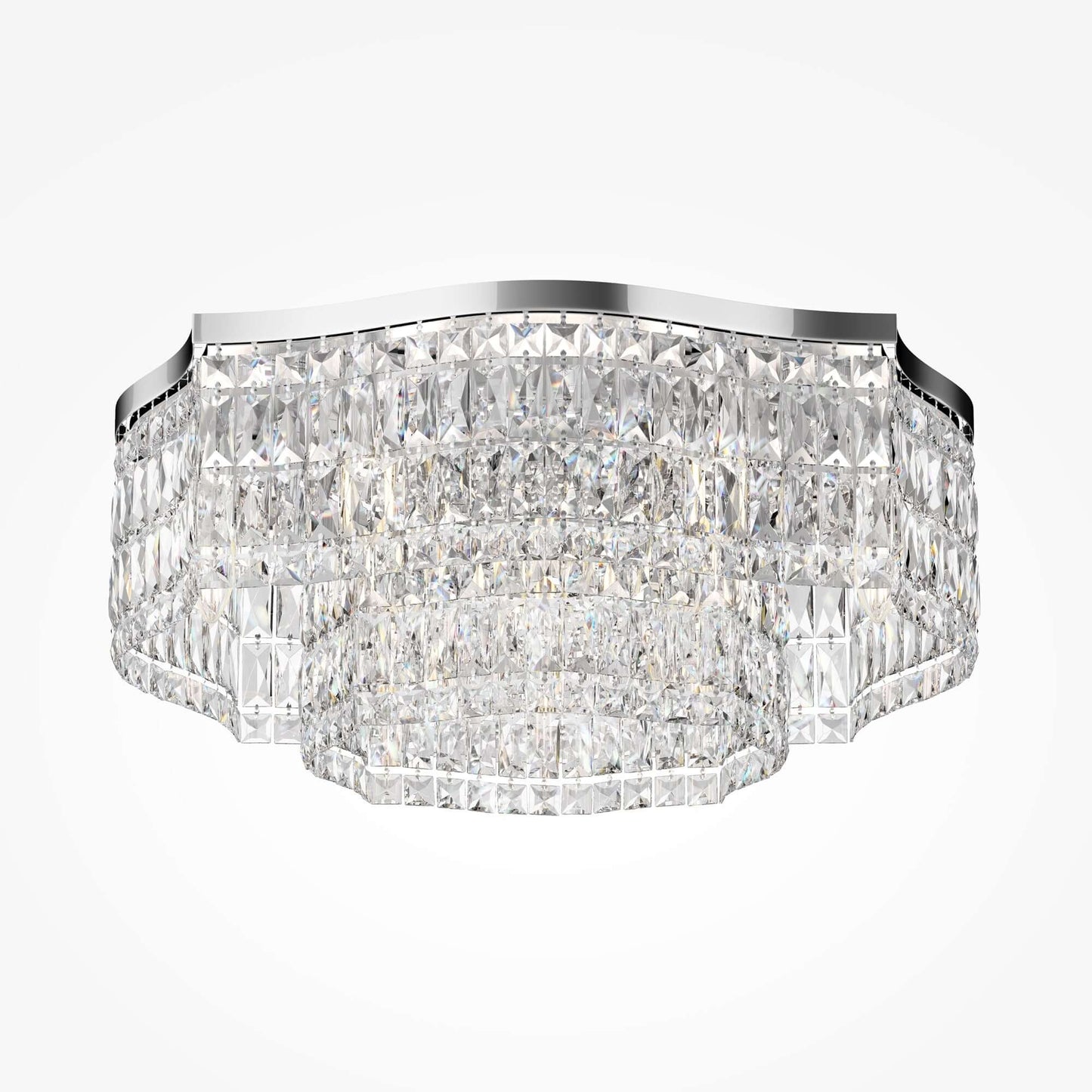 Maytoni Deckenleuchte Dune Silber groß with chrome metal and crystal glass, dimmable, dual-tone fixtures, E14 sockets, elegant design.