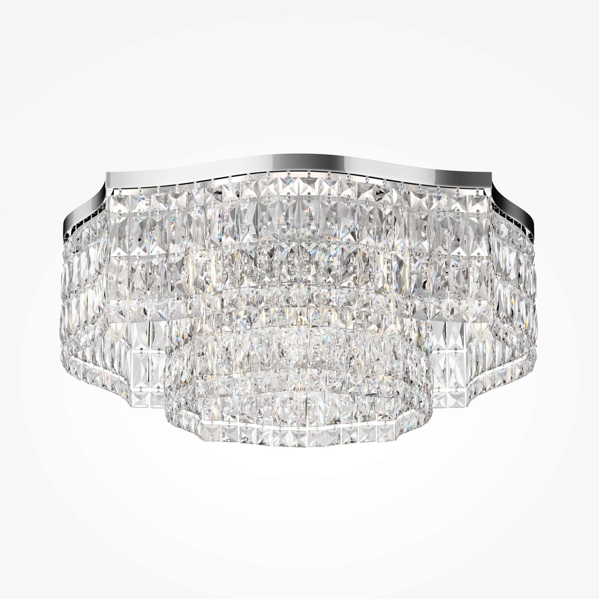Maytoni Deckenleuchte Dune Silber groß with chrome metal and crystal glass, dimmable, dual-tone fixtures, E14 sockets, elegant design.
