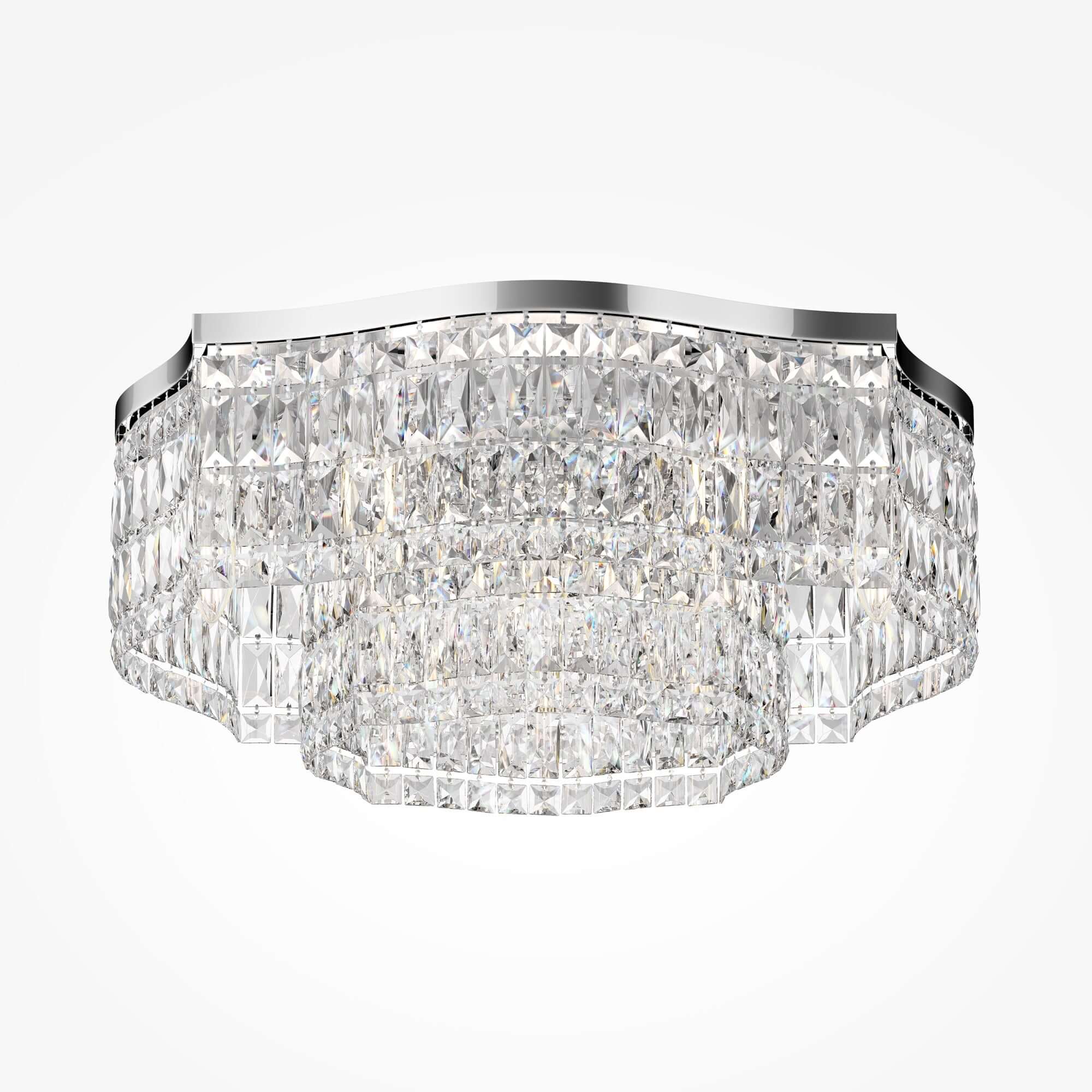 Maytoni Deckenleuchte Dune Silber groß with chrome metal and crystal glass, dimmable, dual-tone fixtures, E14 sockets, elegant design.
