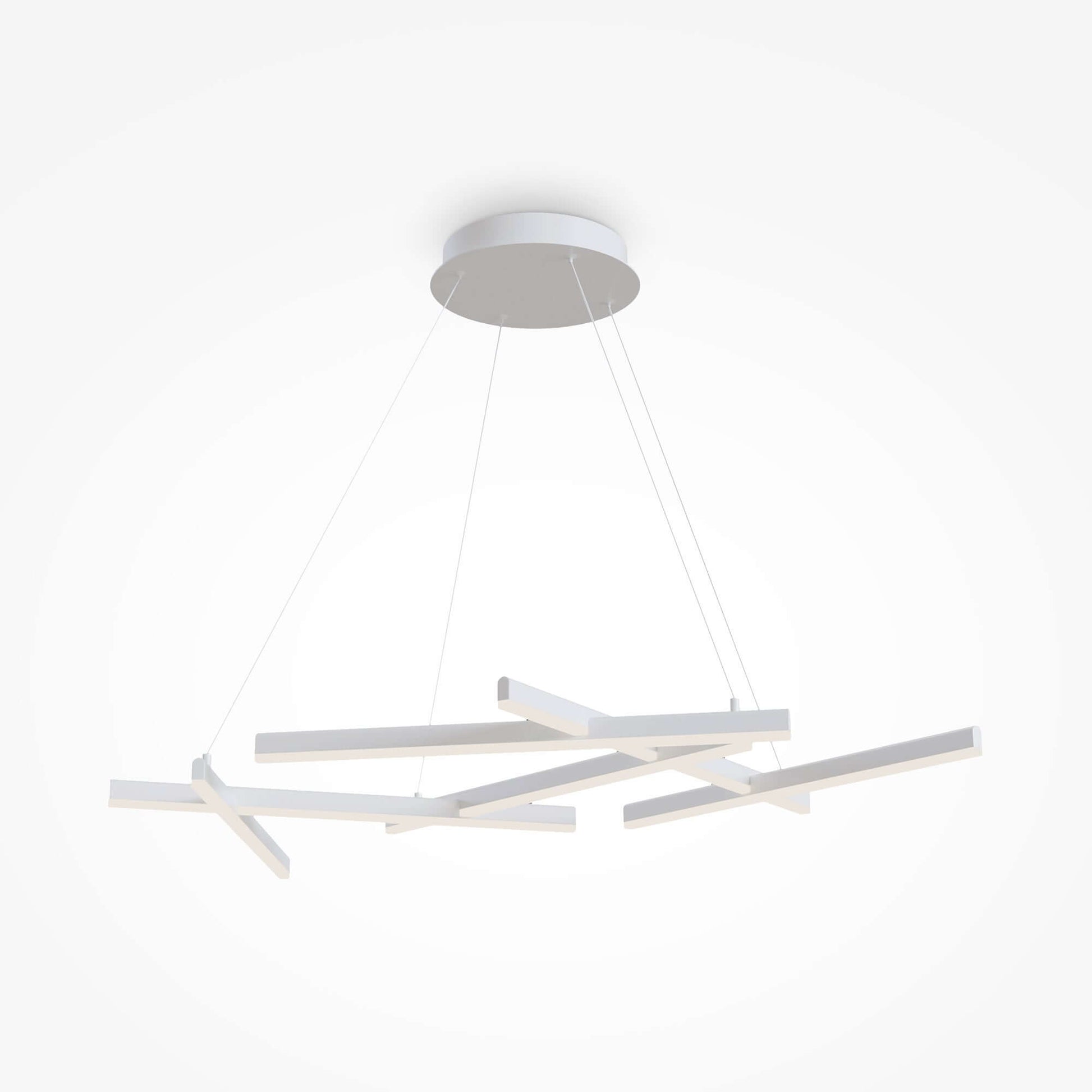 Maytoni Line Weis pendant light, white metal and acrylic, six LED bulbs, adjustable height, minimalist design.