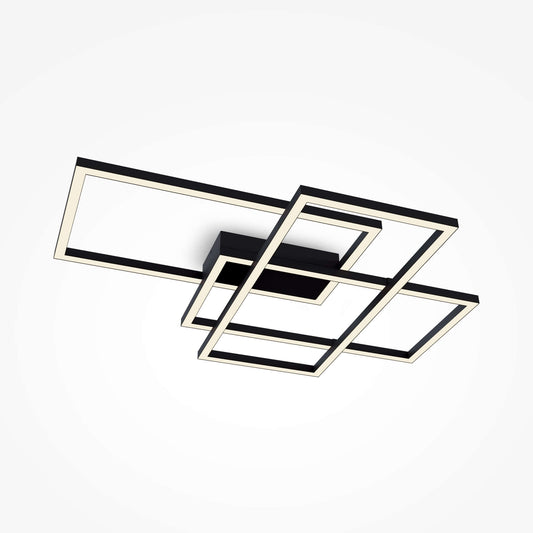 Maytoni Deckenleuchte Line Schwarz, black geometric LED ceiling light, modern design, acrylic diffuser, non-dimmable, 3-light fixture.