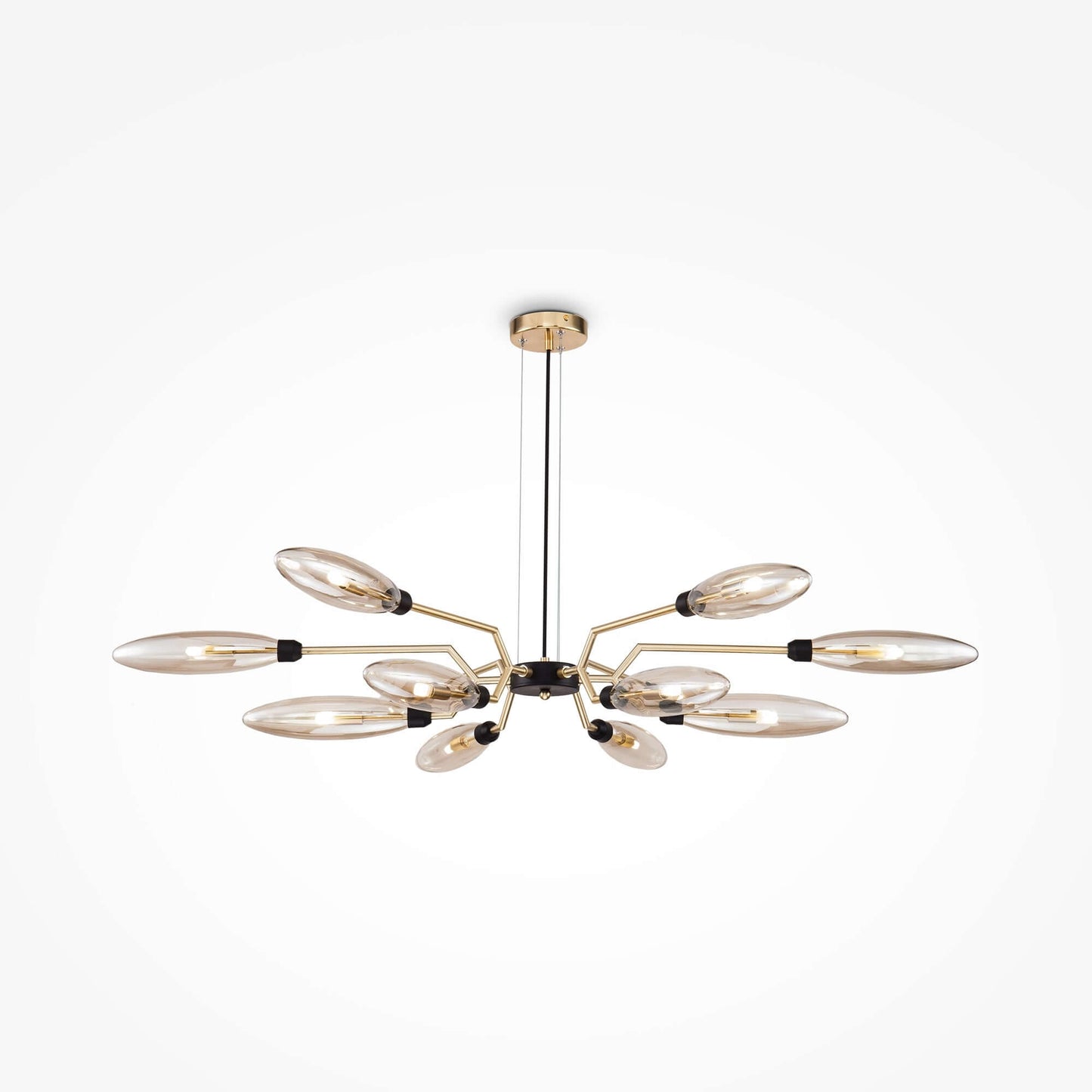 Maytoni Pendelleuchte Ventura Groß in Gold und Amber Glas, dimmbar, höhenverstellbar, Ø127cm, elegantes Design für modernes Ambiente.