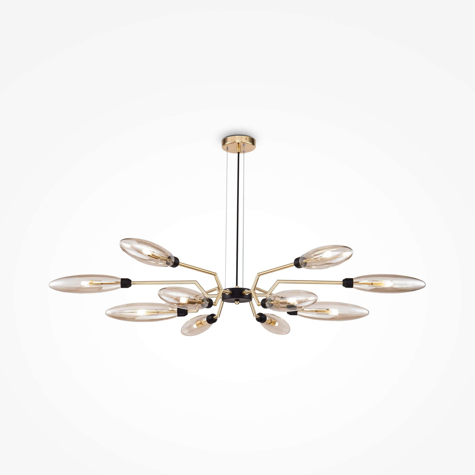 Maytoni Pendelleuchte Ventura Groß in Gold und Amber Glas, dimmbar, höhenverstellbar, Ø127cm, elegantes Design für modernes Ambiente.