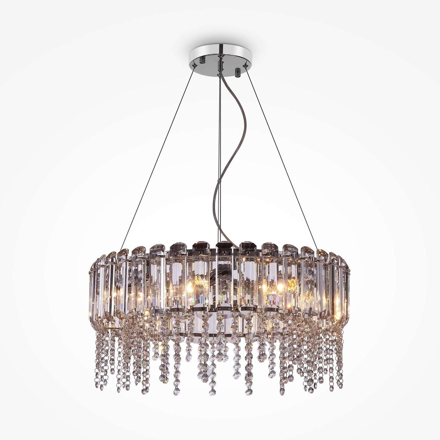 Maytoni Kristall Hängeleuchte Hail groß in Chrome with crystal decor, 8 E14 bulbs, adjustable height chandelier.