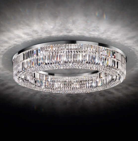Masiero Crystal Ceiling Light Round Ø60cm Silver Colors with CUT CRYSTAL