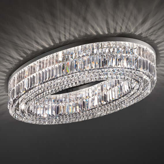 Masiero Crystal Ceiling Light OVAL Silver Colors with CUT CRYSTAL