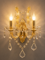 Wall light 2-flame with sparkling lead crystals in gold or silver