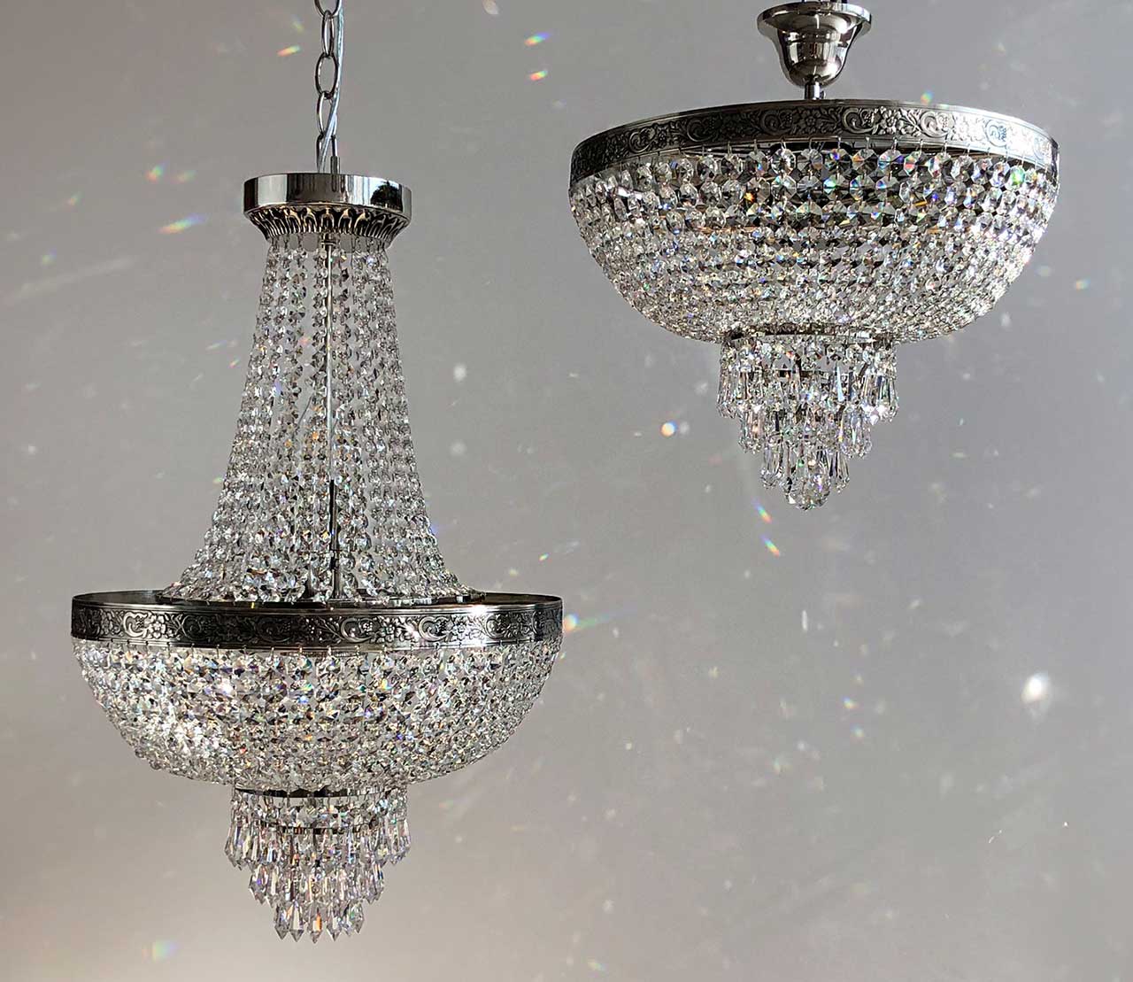 Kristall Korblüster PLAZA Silber Ø40cm gefertigt aus geschliffenen Kristallen 