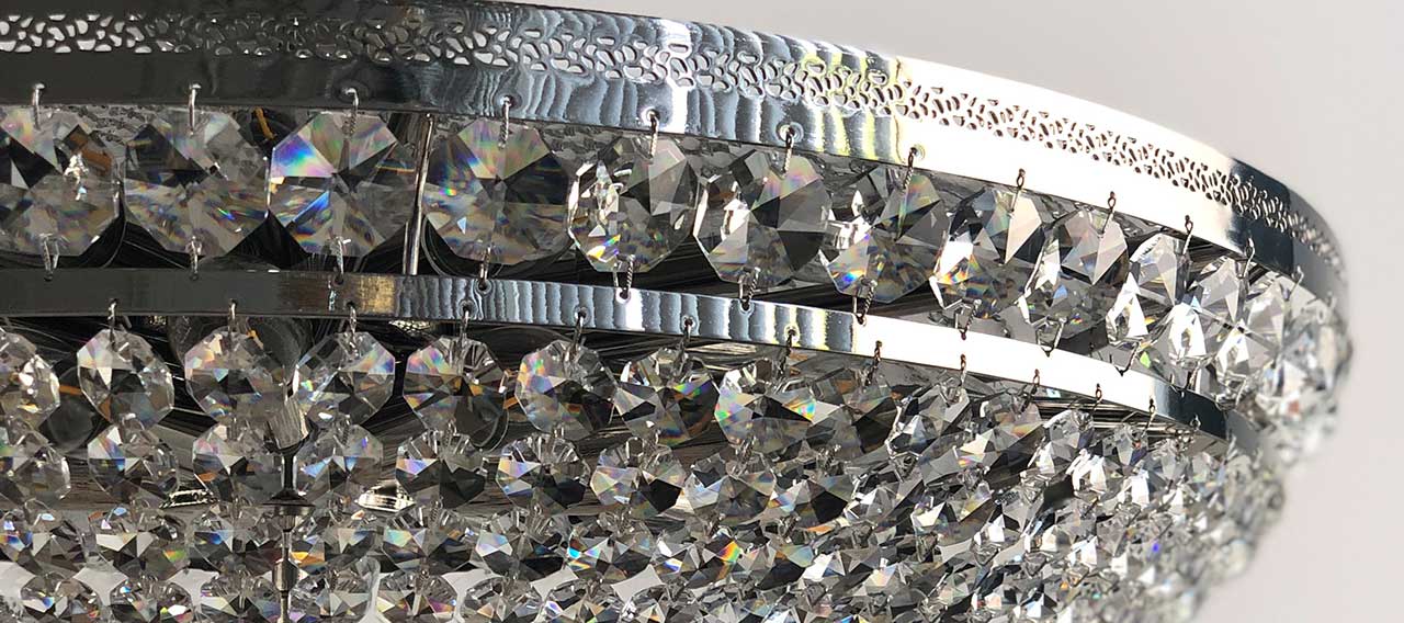 Kristall Deckenleuchte PALACE Ø65cm 12 Flammig gefertigt aus geschliffenen Kristallen Silber