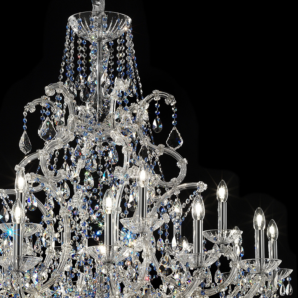 Masiero Maria Theresa Kronleuchter Ø 120cm 18 Leuchten mit funkelnden Kristallen Chrom