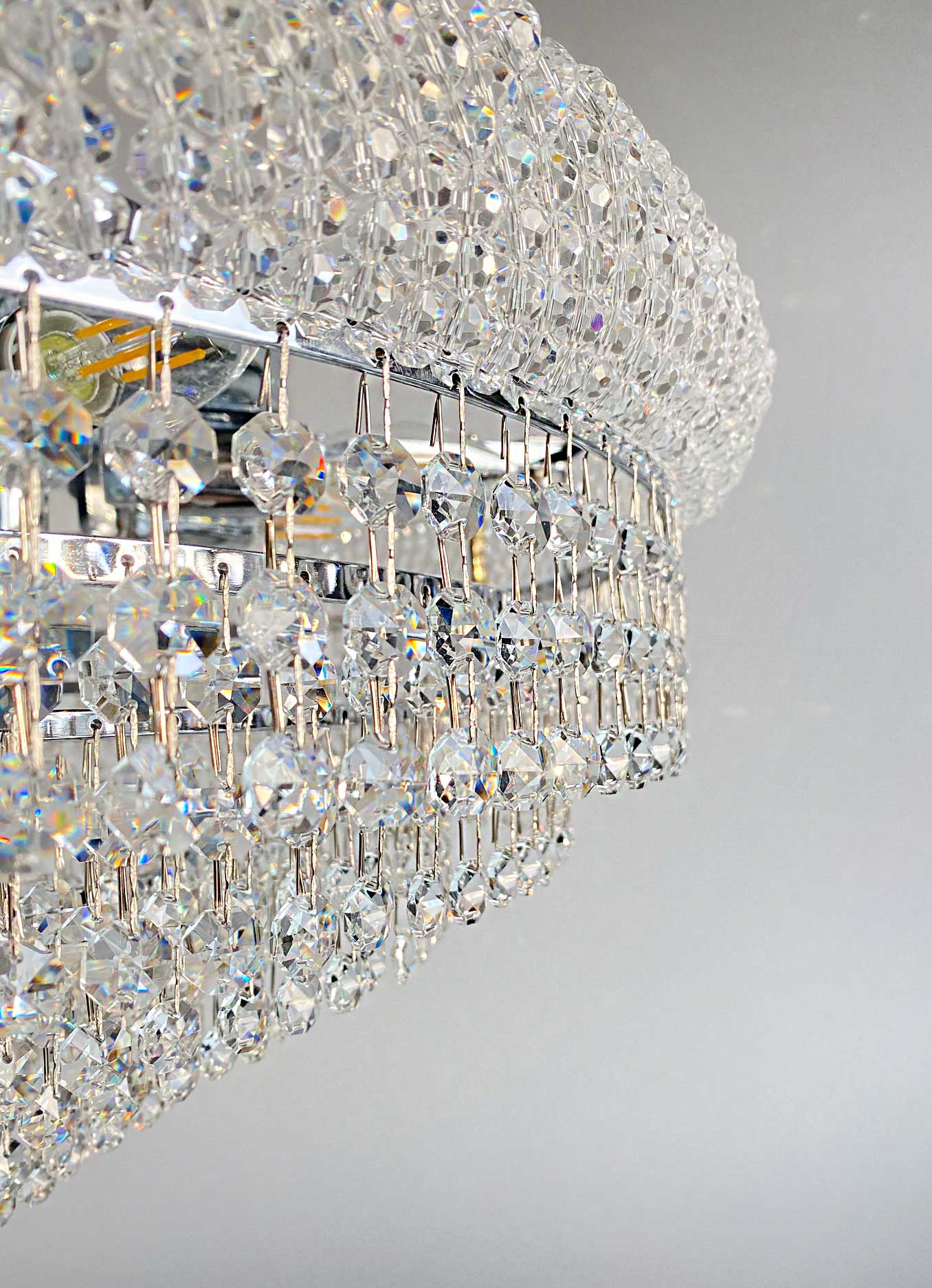 Kristall Deckenleuchte Granada Silber Ø60cm gefertigt aus geschliffenen Kristallen 