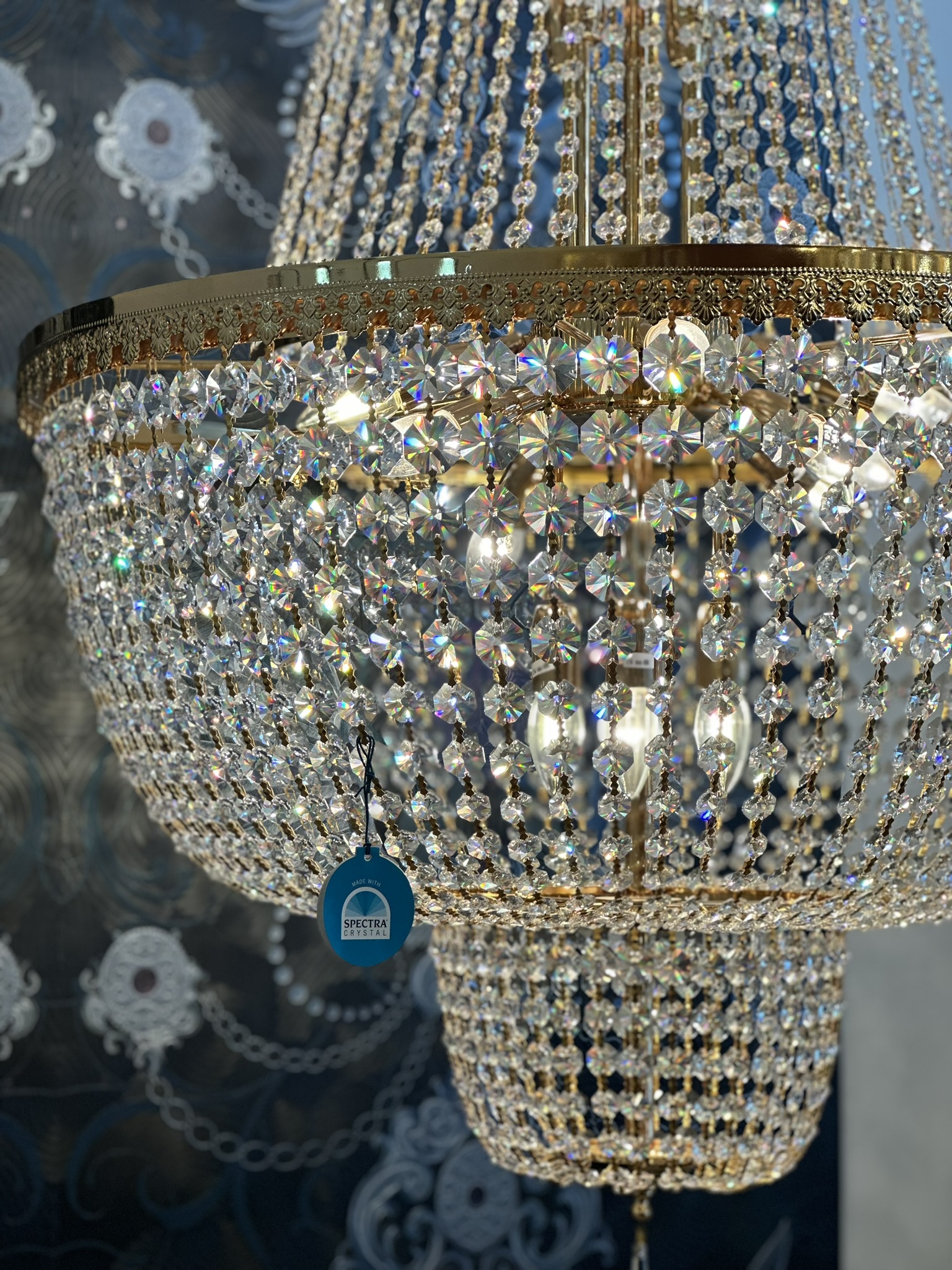 PGA-Lights Kristall Korblüster Ø80cm in Goldfarben mit Spectra Kristallen von Swarovski
